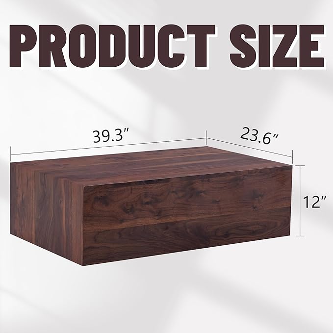 39.3" Rectangular Wood Coffee Table, Modern Coffee Tables in Walnut Wood Finish for Living Room, Contemporary No Assembly Center Wooden Cocktail Table for Bedroom, Reception Room