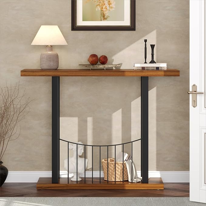 39.4 Inch Console Table, Industrial Entryway Table Sofa Tables Behind The Couch for Entrance Hallway Living Room