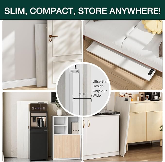 Frylr Small Folding Computer Desk – 43.3 Inch Portable Table for Craft and Study, Lightweight Desk for Small Spaces, Foldable Laptop Table Built-in AC/USB Outlets for Convenience, White Ash