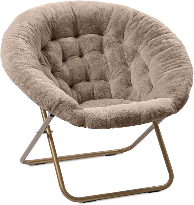 Milliard Saucer Chair For Adults, Teens & Kids, Beige, Faux Fur XL Circle Chair for Bedroom, Dorm & Gaming, Foldable Comfy Accent Seat for Small Spaces, Folding Moon / Mushroom / Round Oversized Style