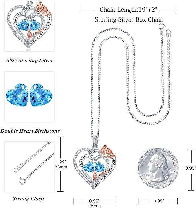 Iefil Christmas Gifts for Wife Women - 925 Sterling Silver Double Birthstone Necklace, Anniversary Birthday Gifts for Women, Jewelry Gift for Wife Girlfriend Mom Her