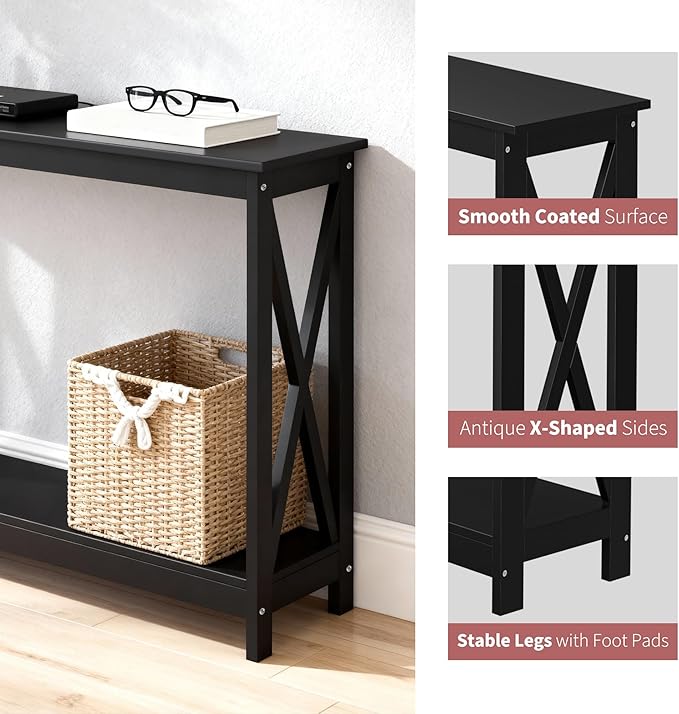 SUPER DEAL Console Table 47”, 2-Tier Narrow Sofa Side Table with Storage Shelf, Entrance Table for Hallway/Foyer/Living Room/Corridor/Office, Black