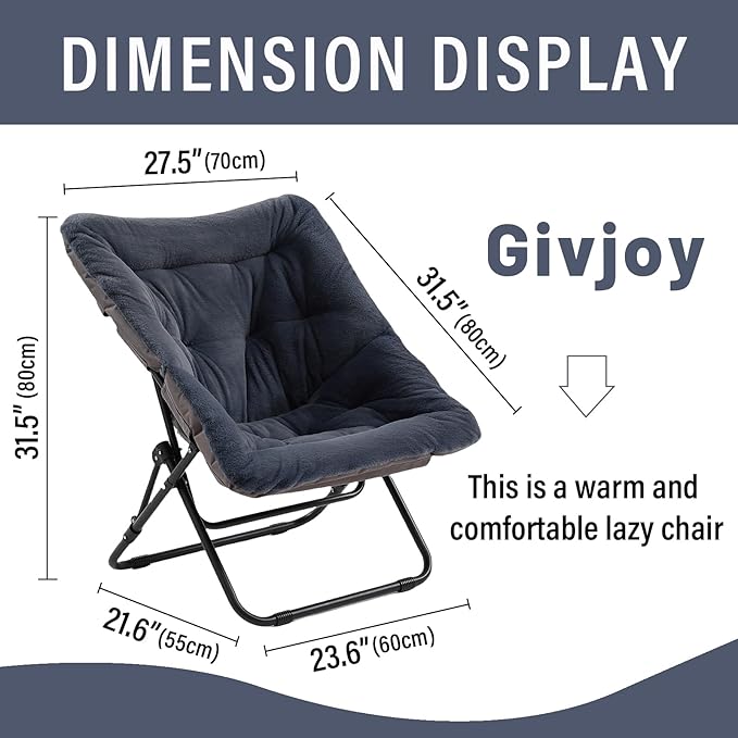 Comfy Folded Chair, Soft Faux Fur Oversized Folding Chair, Flexible Lounge Lazy Chair for Kids Girls Teens Adults, Moon Chair for Dorm Rooms, Bedroom, Living Room