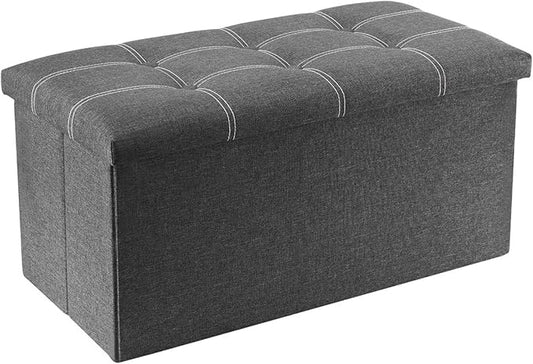 YOUDENOVA 30 inches Folding Ottoman, Ottoman with Storage Footrest Seat Support 350lbs, Storage Bench for Living Room Bedroom, Linen Fabric Grey