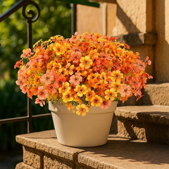 12 Bundles Artificial Flowers for Outdoor Indoor Fall Flowers Home Decoration,Fake Mums Silk Daisy Flower Plant for Outside,Plastic Flowers UV Resistant Faux Mums for Garden Patio Balcony Autumn Decor