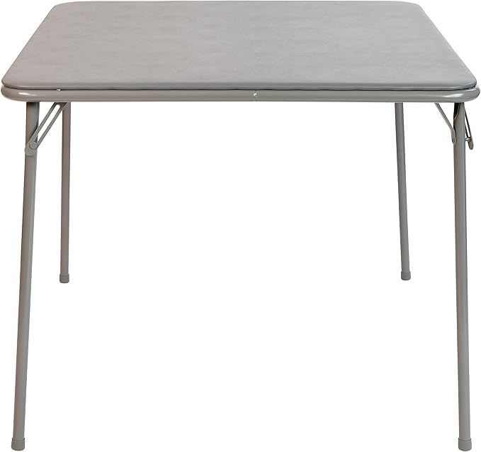 EMMA + OLIVER 33.5" Square Multipurpose Folding Card Table for 4 Players, Portable Square Folding Table with Padded Vinyl Top, Gray