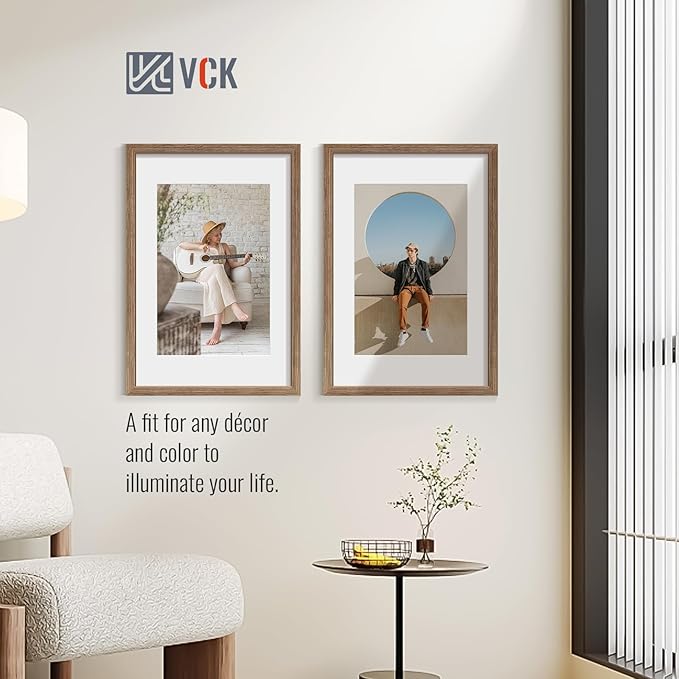 VCK 16x24 Poster Frame 5 Pack - Walnut, High-End Wood Picture Frames with Polished Plexiglass, Display 12x18 Photo with Mat or 16x24 without Mat, Art Gallery-Quality, Wall Hanging, Walnut