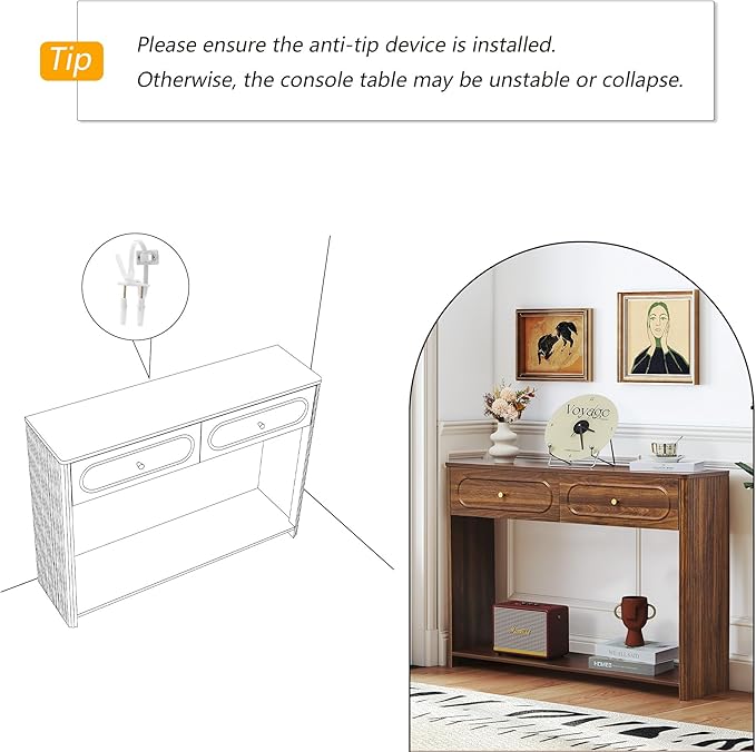 Fluted Console Table with Drawers, Mid-Century Narrow Entryway Table with Open Storage Shelves, Hallway Accent Tables Behind Couch Tables for Living Room (Black)