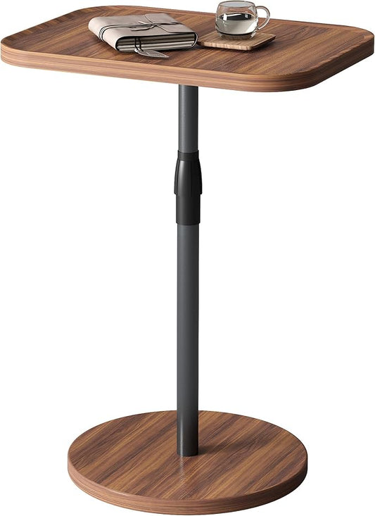Adjustable End Table, Small Tray Side Table, Drink Table for Small Spaces, Pedestal Nightstand for Living Room, Bedroom, Sofa Couch, Rustic Brown ET-009BR
