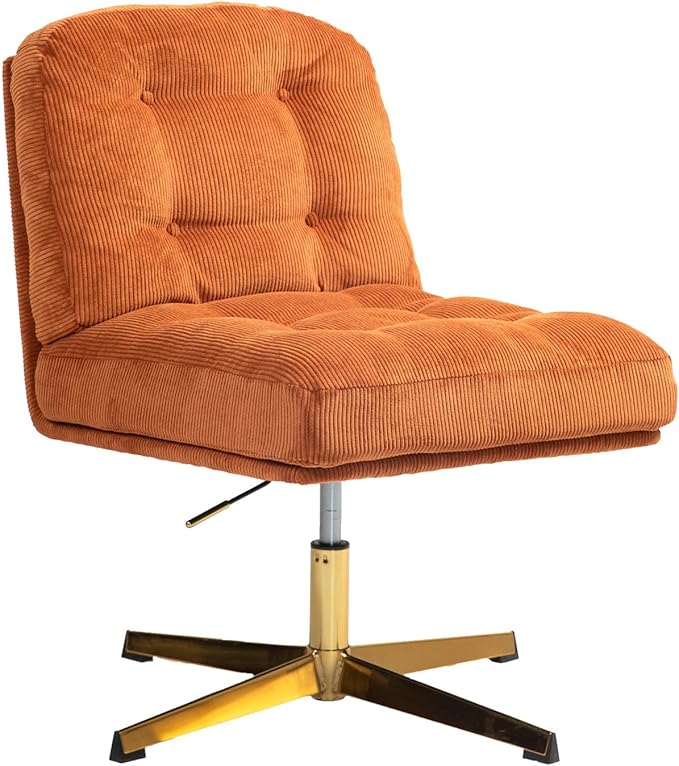 ZOBIDO Modern Accent Corduroy Chairs Comfy Upholstered Vanity Chairs for Bedroom Armchair Dining Chairs with Golden Metal Legs Desk Chair for Living Room(Orange