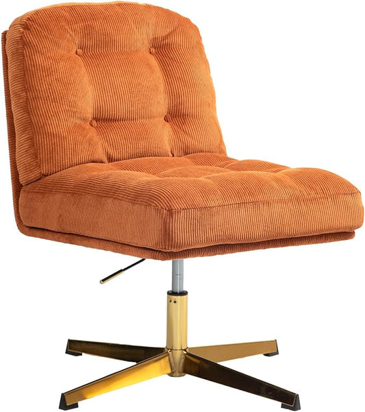 ZOBIDO Modern Accent Corduroy Chairs Comfy Upholstered Vanity Chairs for Bedroom Armchair Dining Chairs with Golden Metal Legs Desk Chair for Living Room(Orange