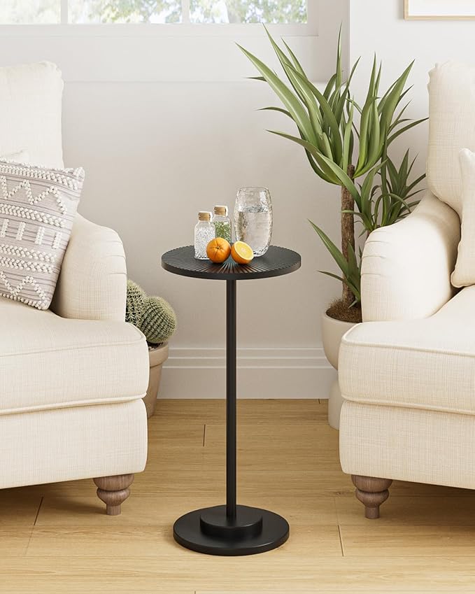 Round Side Table, Small Drink Table for Small Spaces, Modern Accent End Table with Metal Leg for Living Room, Bedroom, Corners, and Office (Black)