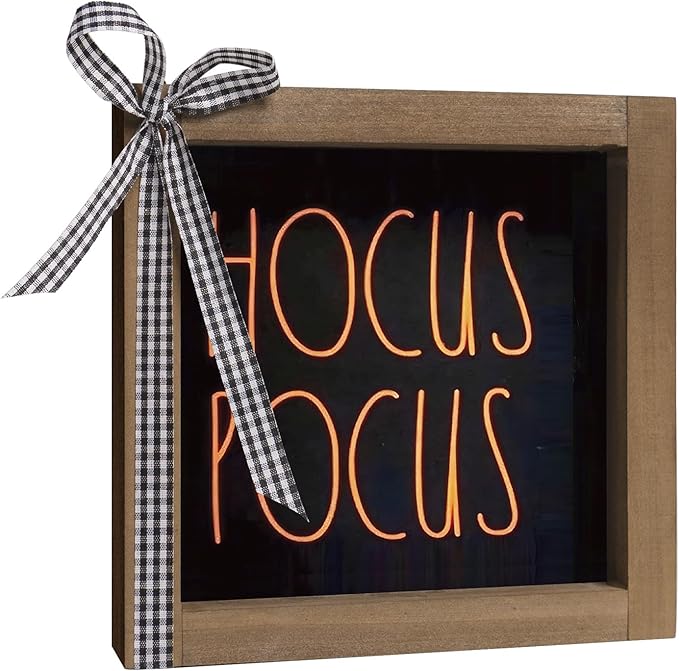 Hocus Pocus Sign, 6 Inch Wooden Halloween Decorative Signage Table Top Decor, Gothic Witch Indoor Tabletop Wall Art Shelf Mantel Desk Tiered Tray Rustic Farmhouse Home Decorations