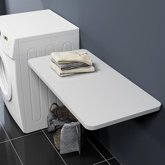 Wall Mounted Folding Table 39.4”L x 19.7”W, Laundry Folding Table with Heavy Duty Metal Collapsible Shelf Brackets, Wall Mounted Desk Fold Down for Small Spaces, White
