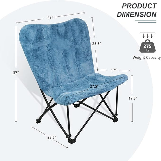 Extra Large Faux Fur Foldable Butterfly Chair (Lake Blue)