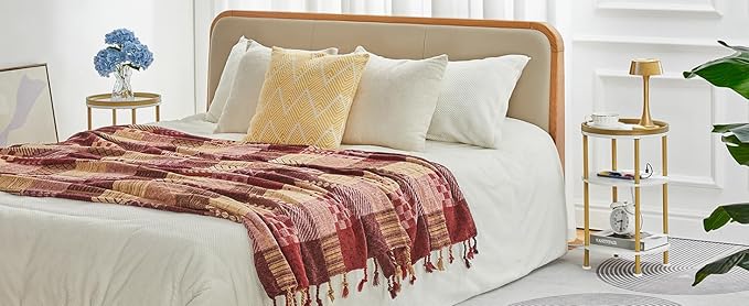 Small Round End Table with Charging Station, 3-Tier Accent Couch Beside Table with USB Ports & Power Outlets, Sofa Side Table for Living Room Small Nightstand Bedroom (USB Charger, White+Gold)