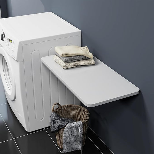 Upgrade Wall Mounted Folding Table 31.5”L x 15.7”W, Laundry Folding Table with Heavy Duty Metal Collapsible Shelf Brackets, Wall Mounted Desk Fold Down for Small Spaces, White