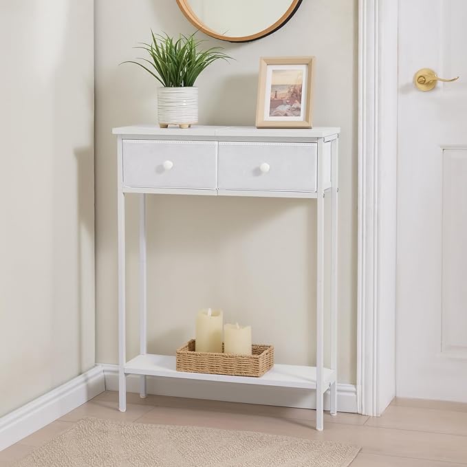 Small Entryway Table with Drawers & Storage Shelf High Tall Little Narrow Front Door Console Tables Skinny Slim Wall Table for Entry Hall Hallway Foyer, Thin Bedside Nightstand for Small Space Bedroom