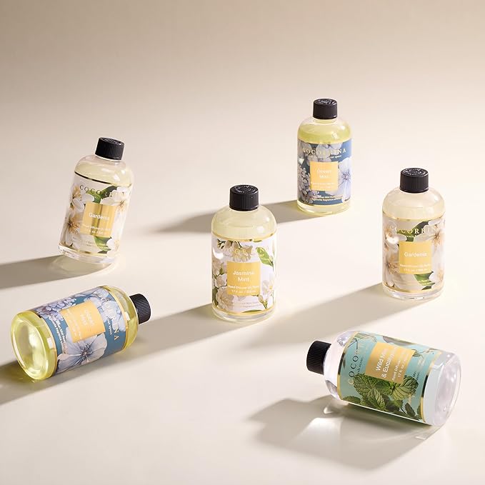 Cocorrína Reed Diffuser Refill Wild Mint & Eucalyptus 17oz (500ml) with 8 Sticks - Premium Long-Lasting Scented Oil, Home Fragrance for Bedroom, Bathroom Home Decor