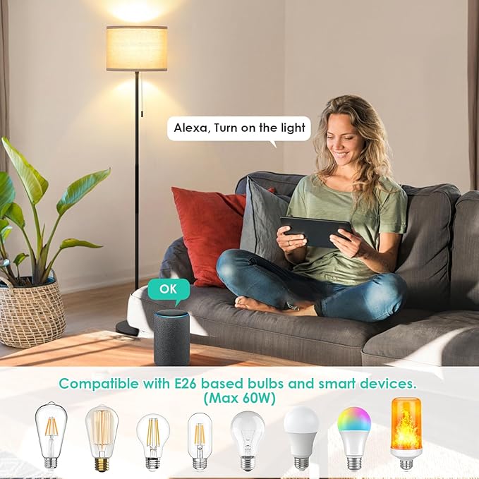 FOLKSMATE Floor Lamp for Living Room, LED Modern Simple Standing Lamps, Tall Lamp for Bedroom, Kid, Office, Reading Room Black Pole Light Without Bulb