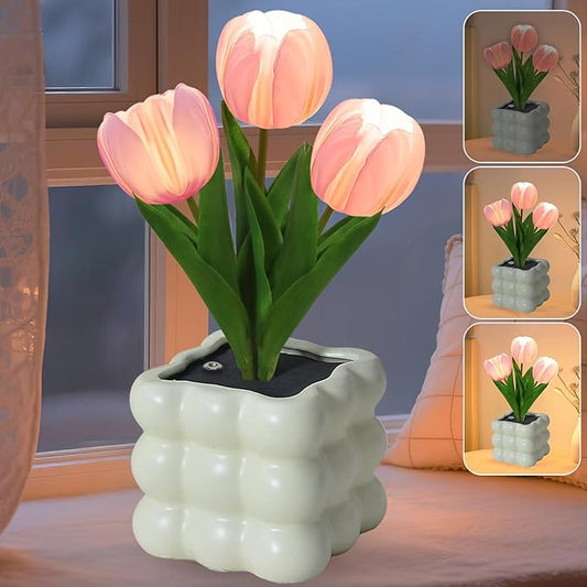 Tulip Table Lamp, Touch Stepless Dimming Night Light, USB Rechargeable Small Desk Lamp, LED Tulip Artificial Flower Lamp Aesthetic for Bedroom Home Living Room Decor (Pink Tulip - USB)