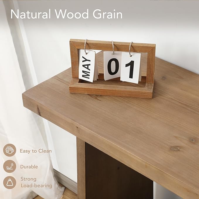 Solid Wood Console Table, 43.3" Farmhouse Entryway Table with Storage Shelf, Rustic Narrow Skinny Behind Couch Sofa Table for Living Room, Hallway, Entryway, Foyer, Brown