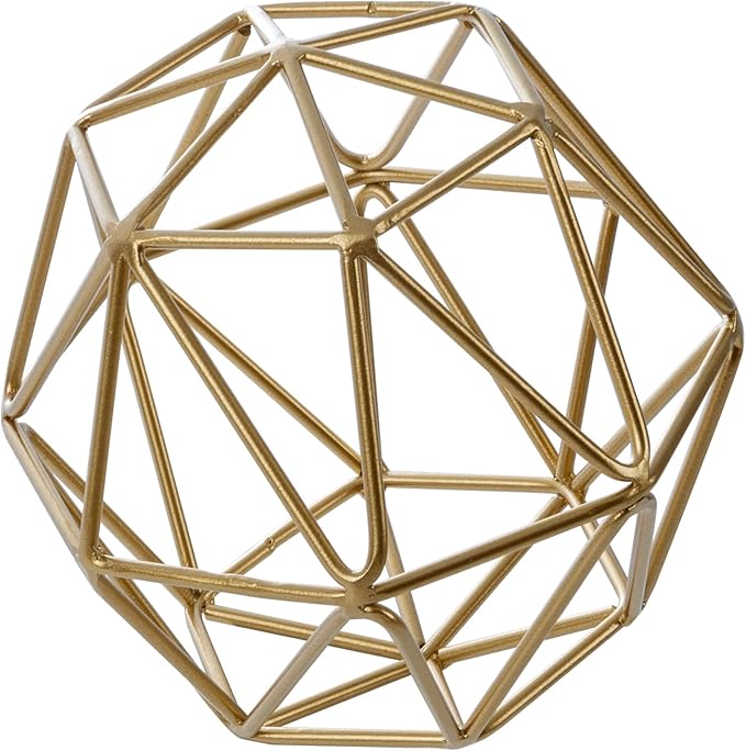 MyGift 3D Art Geometric Abstract Sculpture, Gold Tone Metal Wire Orb Decorative Ball, 6.4 Inch Home Decor Accents