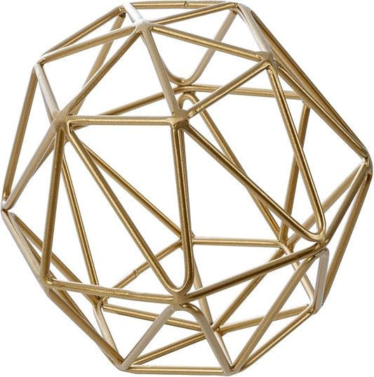 MyGift 3D Art Geometric Abstract Sculpture, Gold Tone Metal Wire Orb Decorative Ball, 6.4 Inch Home Decor Accents