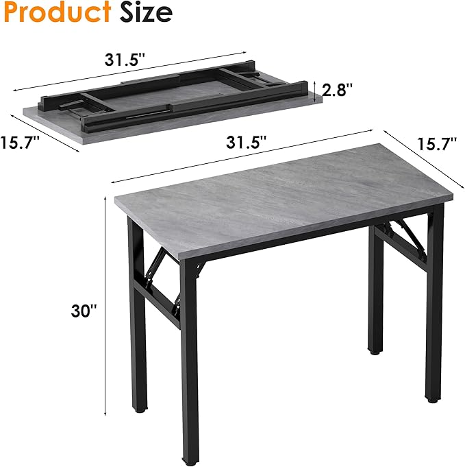 Need Folding Computer Desk - 31.5 Inch Foldable Office Writing Work Study Kids Student Teacher Home Bedroom Table for Small Space, Grey