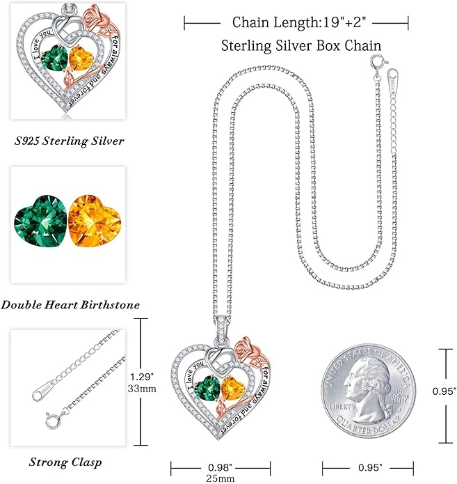 Iefil Christmas Gifts for Wife Women - 925 Sterling Silver Double Birthstone Necklace, Anniversary Birthday Gifts for Women, Jewelry Gift for Wife Girlfriend Mom Her