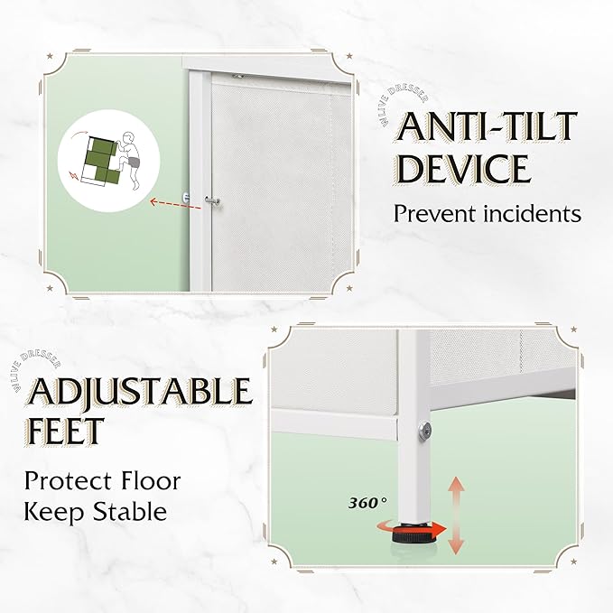 Tall Console Table with 15 Fabric Drawers, Entryway Table with Storage, Tall Storage Organizer with Wood Top, Steel Frame for Living Room, Hallway, Office, White