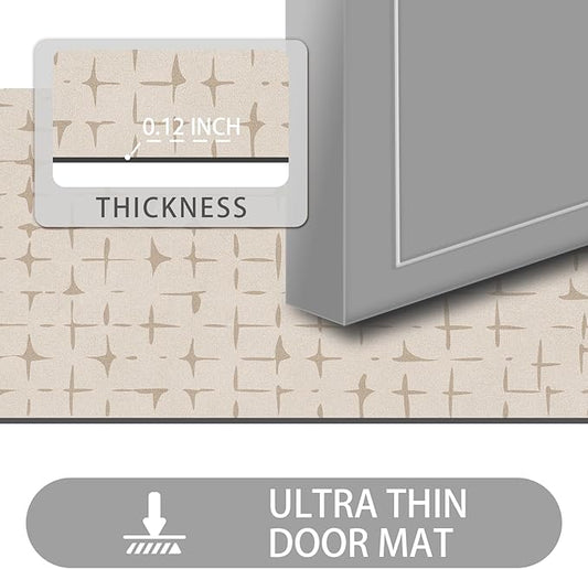 Ultra Thin Door Mat Indoor Entrance, 1/10 in Thin Door Mats for Inside Entry, Non-Slip Rubber Backing Washable Doormat, Fade Resistant, Absorbent, Low Profile Dirt Trapper, 30"X17"