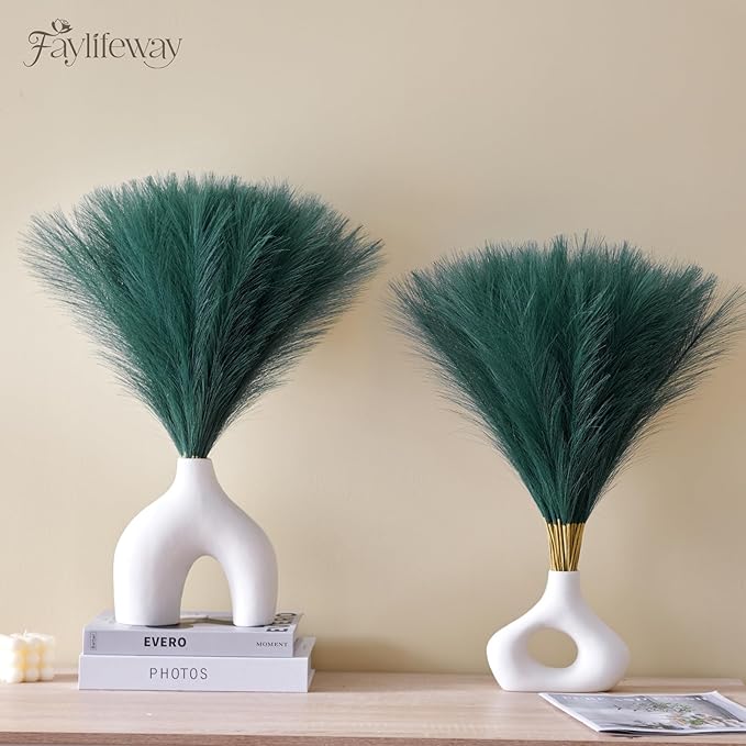 𝟱𝟬𝙥𝙘𝙨 Pampas Grass 𝟭𝟳in, Faux Pampas Grass Office Home Decor, Fake Artificial Pampas Grass Flower Arrangement Vase Filler for Wedding Party Home Boho Decoration (𝗚𝗿𝗲𝗲𝗻)