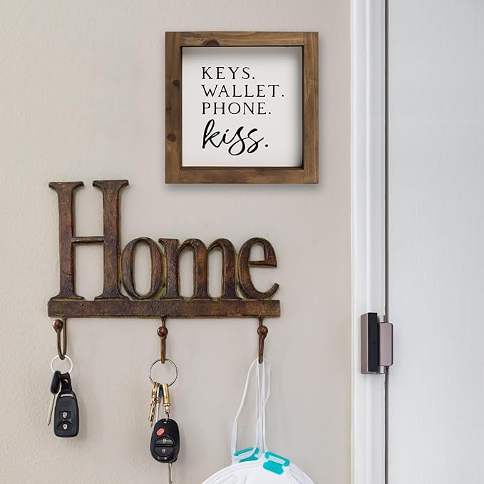 flangairy Keys Wallet Phone Kiss Sign, 6 Inch Wooden Entryway Table Wall Decor Ideas, Foyer Entry Home Decorations
