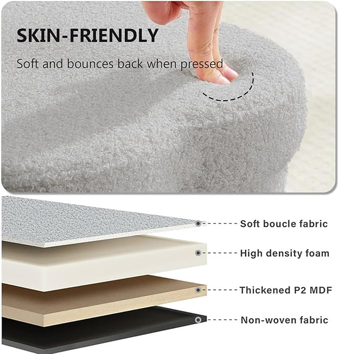 12.6" Small Ottoman with Storage, Flowers Shaped Foldable Foot Rest for Dorm Room, Living Room - Compact Organizer for Small Spaces-Grey