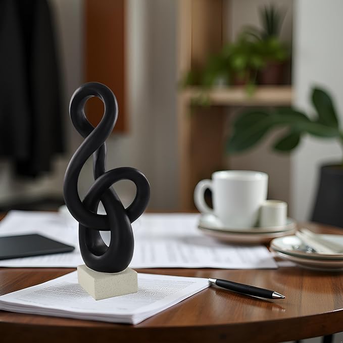 16" Modern Abstract Ribbon Decorative Sculpture, Knot Sculptures,Home Decor,Coffee Table Statues,Dining Living Room Desk Decor（Black）