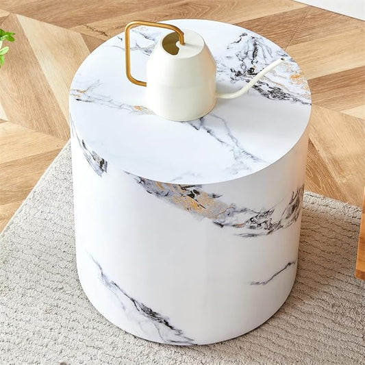 Round Side Table, End Table Living Room Tables, Faux Marble Sofa Couch Tables, Bedside Table Nightstand for Small Spaces, Bedroom