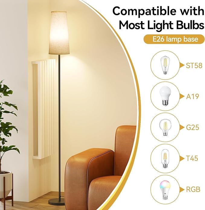 SUNMORY Floor Lamps for Living Room/Bedroom/Office, Standing Lamp with LED Bulb, 3 Color Temperature Tall Lamp, Suitable for Modern/Boho/Farmhouse and Other Home Decor Styles, Black - 2 Pack