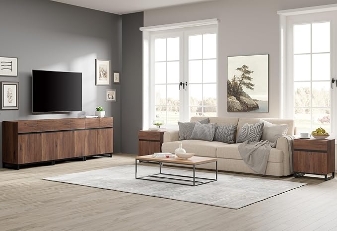 WAMPAT Modern End Table with 1 Drawer & 1 Storage Cabinet, Farmhouse Sofa Table with 2 Open Door, Wood Rustic Side End Table for Living Room, Nighstand for Bedroom, Brown