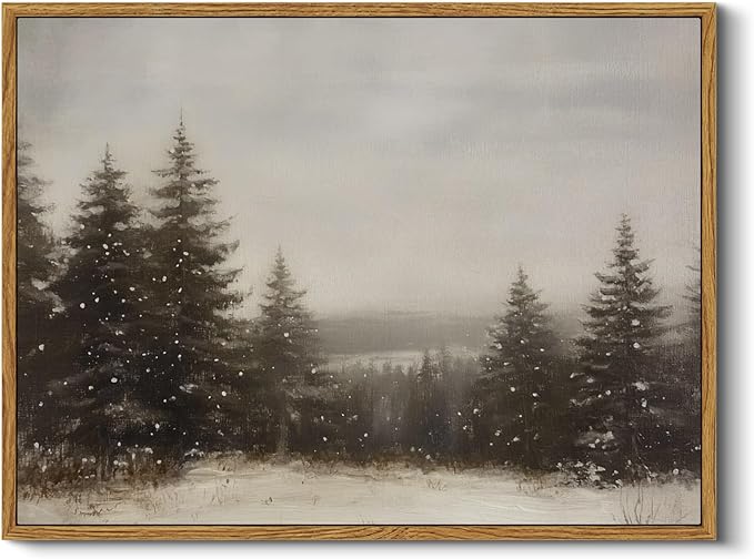 InSimSea Framed Canvas Wall Art Winter Christmas Decor Living Room Pine Tree Forest Decor Nature Landscape Decoration for Bedroom Bathroom Rustic Xmas Holiday Gifts 12x16 Inch