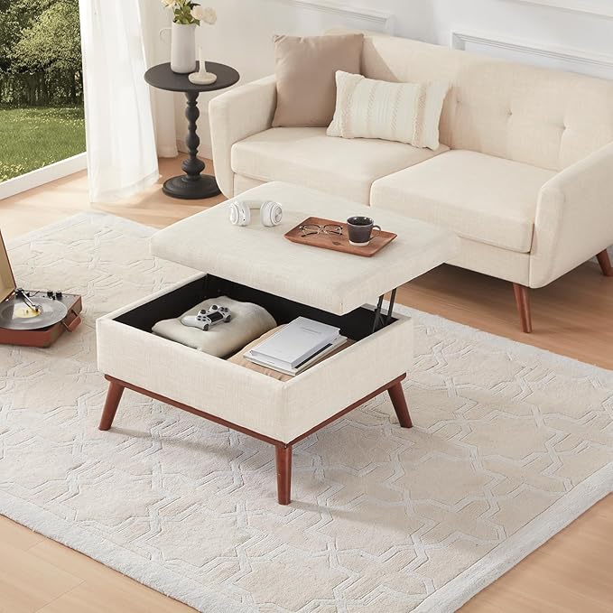 Tbfit 65" W Loveseat Sofa with Ottoman Coffee Table, Mid Century Modern Love Seat Couches for Living Room, Button Tufted Upholstered Small Couch for Bedroom,Easy to Install Love Seats Furniture, Beige