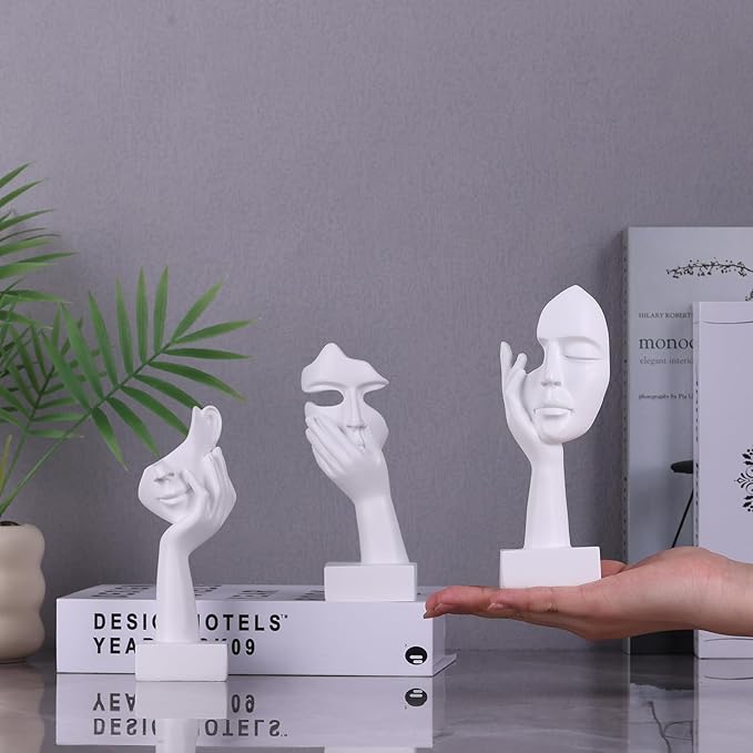 3 Pcs Thinker Small Statue Set - White Art Abstract Home Accent Figurines for Decor Woman Apartment Bookshelf Floating Shelf Coffee Table Office Desk Bathroom Counter Decor (3 Pcs White, 6")