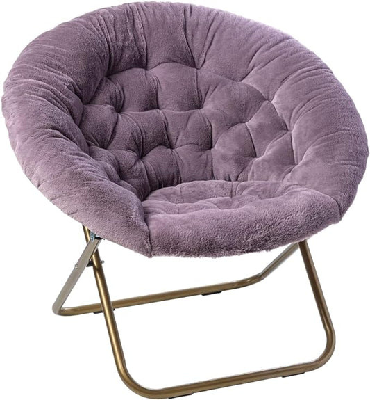 Milliard Saucer Chair For Adults, Teens & Kids, Purple, Faux Fur XL Circle Chair for Bedroom, Dorm & Gaming, Foldable Comfy Accent Seat for Small Spaces, Folding Moon / Mushroom / Round Style