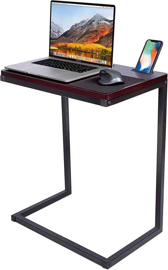 Sofia + Sam Sofa Table TV Tray with Tablet and Phone Slots - Work from Home - Laptop Stand for Couch Bed - Metal Legs - Console Lapdesk - Breakfast Eating Food - Coloring Computer Crafts - Lap Desk