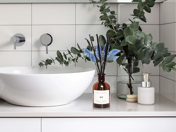 WEALD TRIBE Reed Diffuser Set for Bathroom Air Fresheners, Oil Diffuser Sticks | Sage & Sea Salt Scent 4.0 fl oz Home Fragrance with Sticks Defusers | House Bedroom Office Shelf Decor