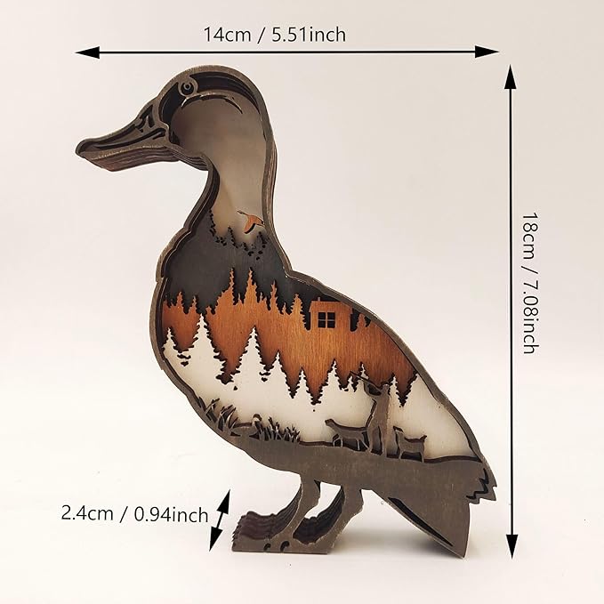 3D Wooden Carving Animals Lamp - Creative Fox Squirrel Wood Carved LED Night Light Garden Yard Wooden Animals Sculpture Ornaments Desktop Home Decor Birthday Gifts for Family Friend (Muscovy Duck)