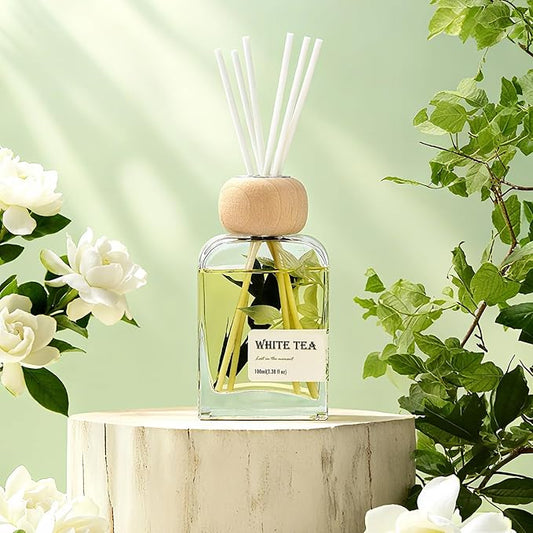 White Tea Reed Diffusers for Home, 100ml (3.38 oz) Aromatherapy for Relaxation & Air Freshener. Perfect for Home, Bathroom, Office & Room Decor, Calming Botanical Scent