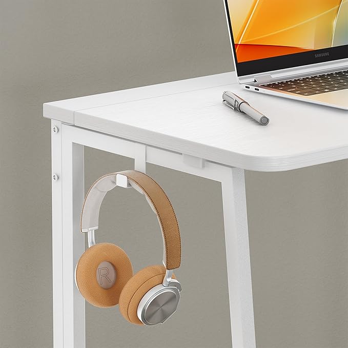 WOHOMO Folding Desk, 47.2" Foldable Computer Desk for Bedroom, Space Saving Computer Table Writing Workstation for Home Office, Easy Assembly, White