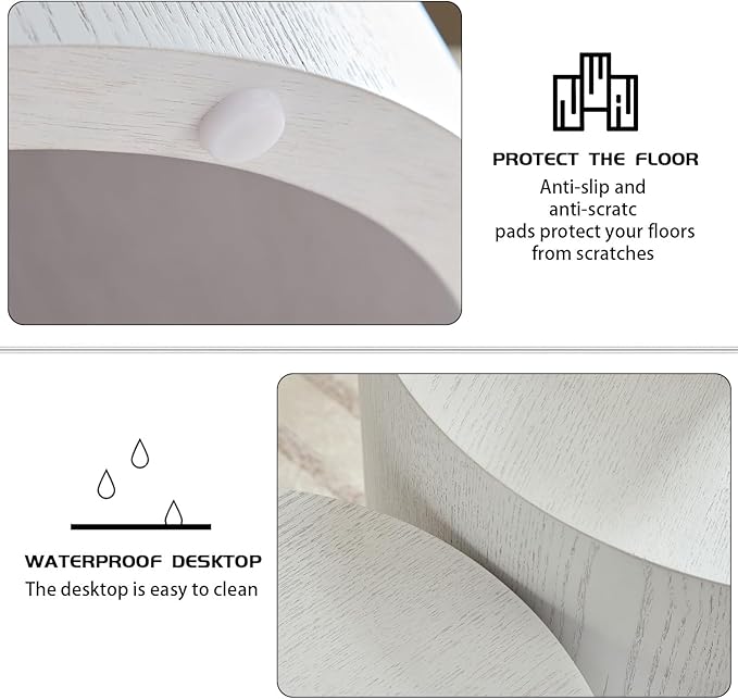 Nesting Coffee Table Set of 2, Modern Round Coffee Table with Non-Slip Feet, Wooden Circle Accent Tables for Small Spaces Living Room Bedroom Balcony Office Drum Side Table (White)
