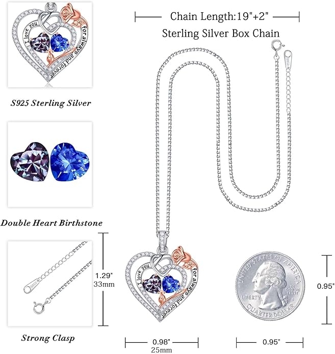 Iefil Christmas Gifts for Wife Women - 925 Sterling Silver Double Birthstone Necklace, Anniversary Birthday Gifts for Women, Jewelry Gift for Wife Girlfriend Mom Her